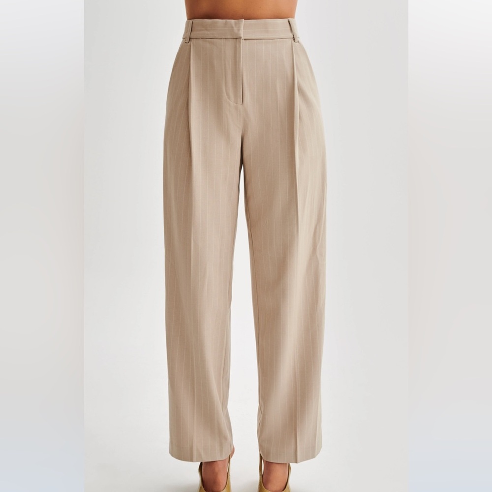 Meshki Amelie Suiting Straight Leg Pants - Taupe Pinstripe